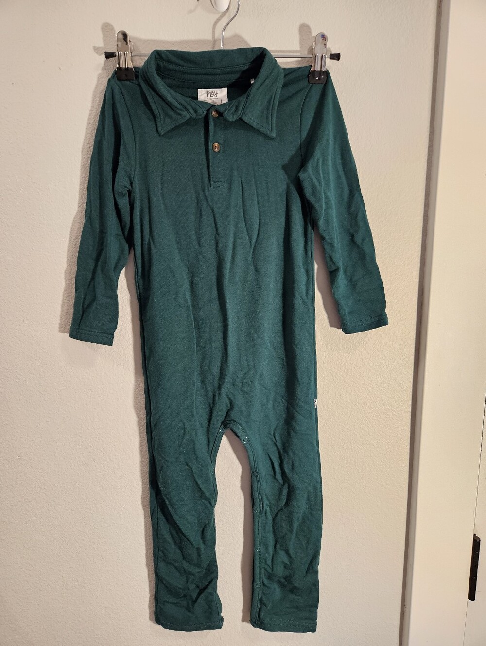 Little Sleepies Play Polo Romper Size 3T Emerald Green Holiday